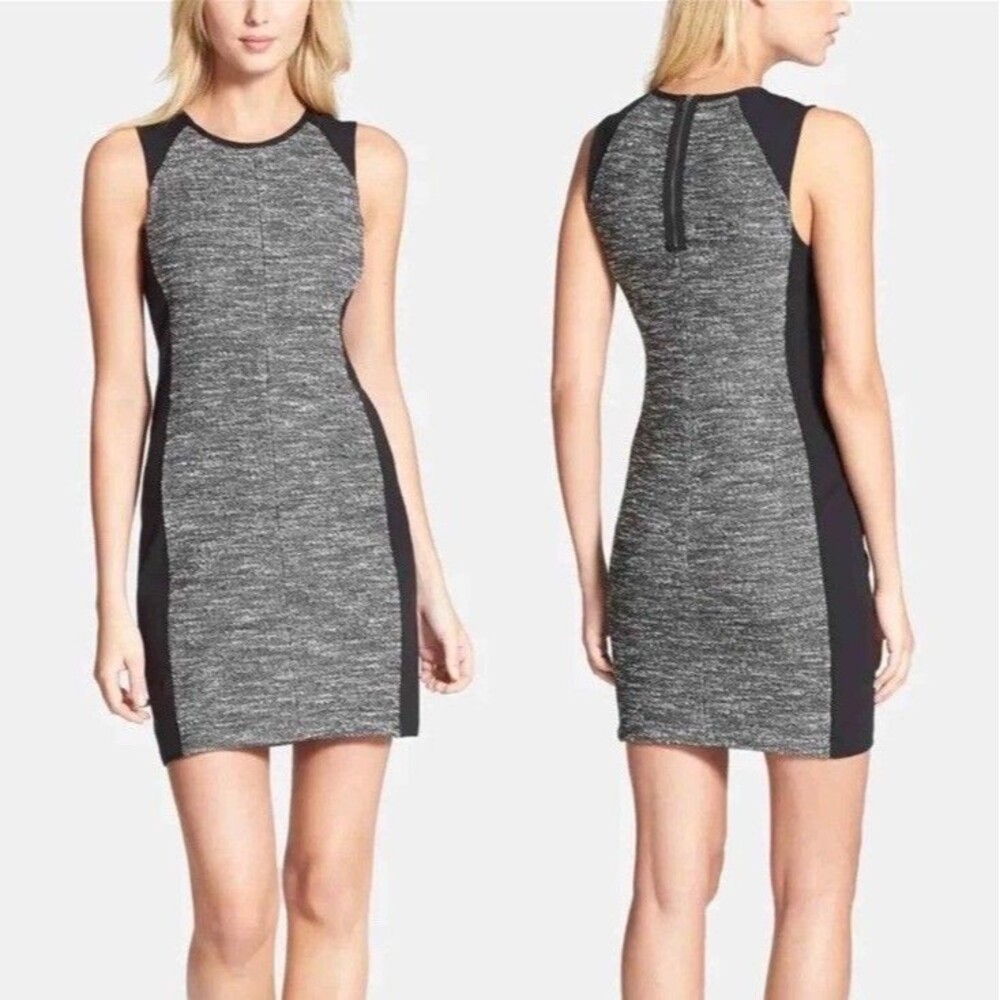 Eileen Fisher Tweed Dress‎ Black Sleeveless Sheath Colorblock Mini Size Medium